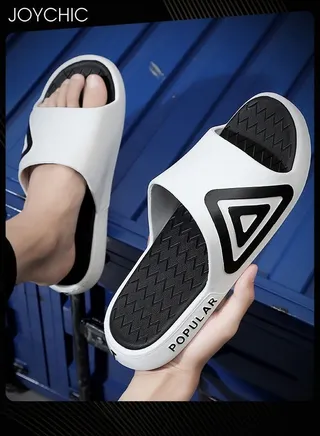 Korean Style Wave Design Women Men Sport Slippers Trendy Spring and Summer Anti-slip Breathable Quick-drying Soft Beach Flip-flops for Home Indoor and Outdoor Black+White 
