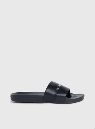 Women's Faux Leather Sliders -  smooth faux leather upper, Black 