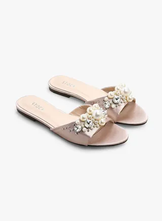 Embellished Slides Sandal Beige 