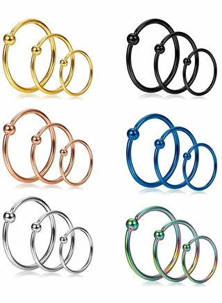18Pcs 20g Stainless Steel Nose Ring Hoop Septum Cartilage Helix Ear Piercing 6mm 8mm 10mm 