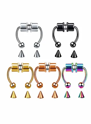 Magnetic Septum Nose Ring, Horseshoe Fake Rings Non-Pierced Clip On Hoop Stainless Steel Faux Reusable Ring for Women Men, 5Pcs 