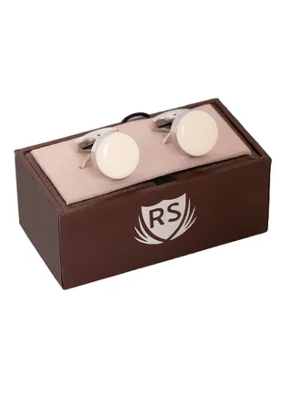 Round Silver White Cufflink 