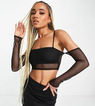 ASYOU exposed seam mesh bardot top in black - part of a set