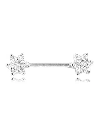 Flower Design Zircon Dangle Nipple Piercing Shields Bars 