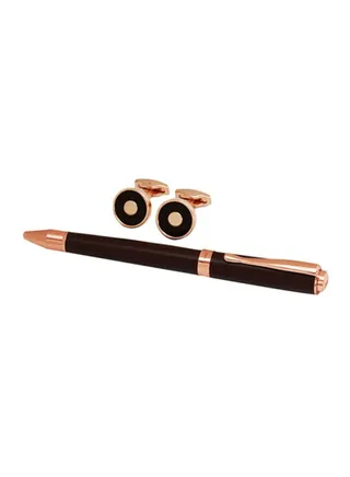 Stainless Steel Round Cufflinks With Pen 