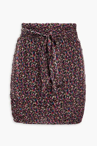 Dina belted printed metallic chiffon mini skirt