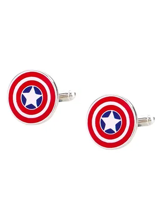 Rhodium Plated Captain America Design Cufflinks 