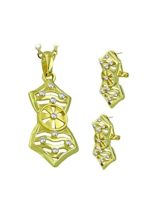 set of elegant women earrings and necklace with shiny crystals 