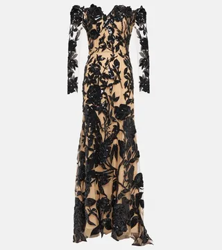 Sequined off-shoulder gown