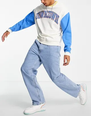 Jack & Jones Intelligence Eddie baggy jeans in stonewash blue