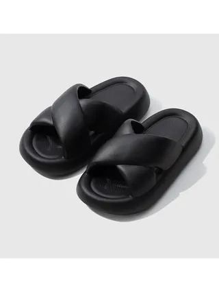 Korean Summer Cross Strap Thick Bottom Soft Slippers 