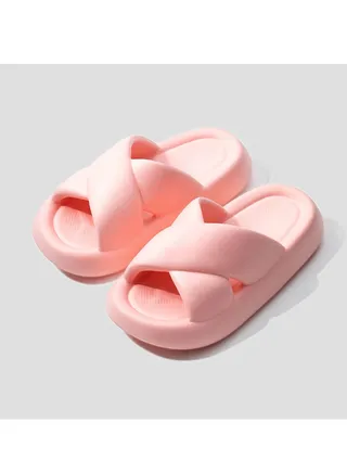 Korean Style Of Summer Ladies Cross Strap Thick Bottom Soft Slippers 