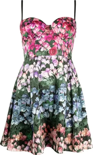 Floral-Print Satin Mini Dress