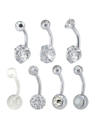 7-Piece Stainless Steel Simple Design Belly Ring 