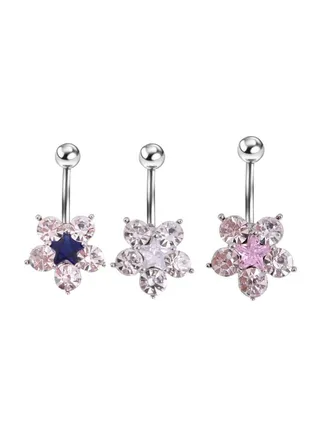 3-Piece 316L Surgical Steel Stone Studded Belly Button Ring Set 