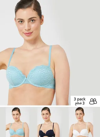 3 Pack Lace & Mesh Wired Balcony Bra