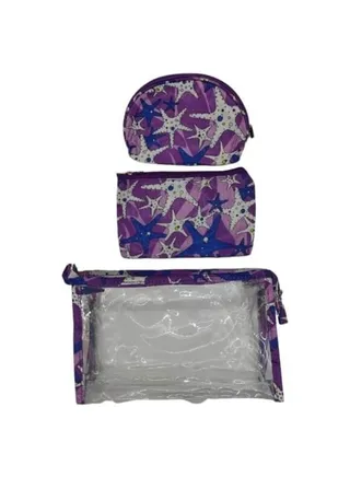3 Different Sizes Portable Cosmetic Bags for Makeup and Toiletry for Travel or Daily Use, Pencil Case (Set of 3) (Sea Star Design (Purple) 
