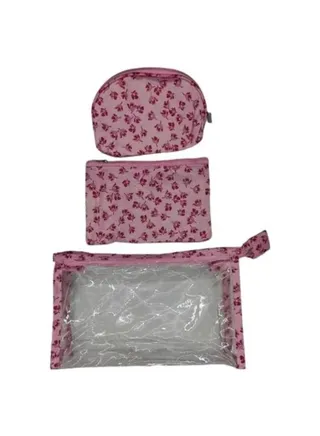 Portable Cosmetic Bags of 3 Different Sizes for Makeup and Toiletry for Travel or Daily Use, Pencil Case (Set of 3 Pieces)(Pink)) 