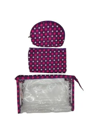 3 Different Sizes Portable Cosmetic Bags for Makeup and Toiletry for Travel or Daily Use, Pencil Case (Set of Three) (Circles (Burgundy)) 
