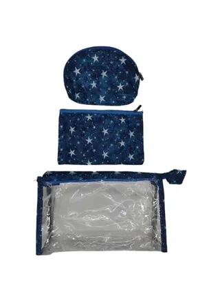 3 Different Sizes Portable Cosmetic Bags for Makeup and Toiletry for Travel or Daily Use, Pencil Case (Set of 3) (Sky Star Design (Blue)) 
