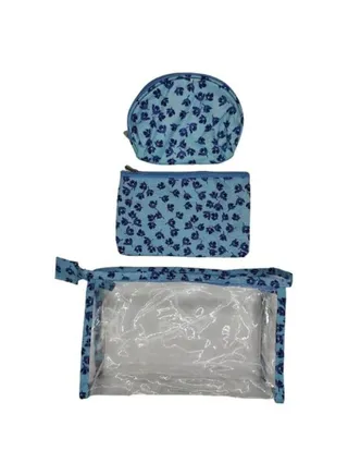 3 Different Sizes Portable Cosmetic Bags for Makeup and Toiletry for Travel or Daily Use, Pencil Case (Set of 3) (Small Roses (Light Blue)) 