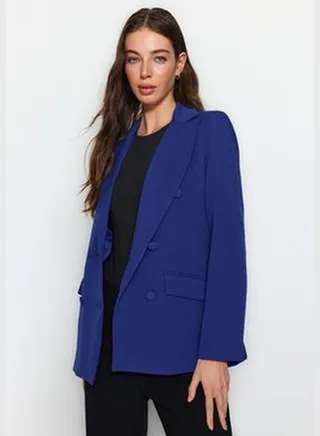 Sax Regular Lined Double Breasted Closure Woven Blazer Jacket TWOSS21CE0137