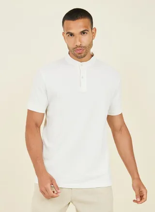 Grandad Collar Two Button Pique Polo