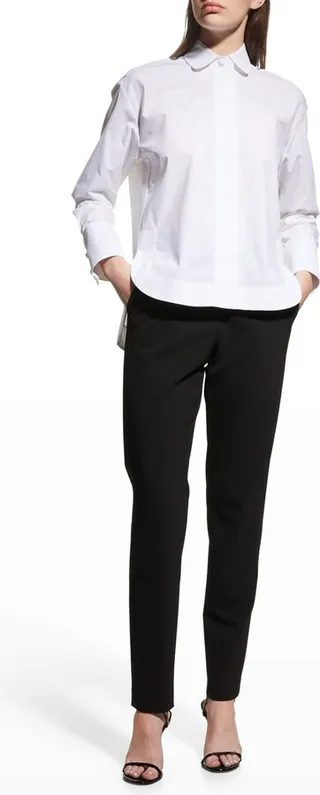 Poplin High-Low Button-Down Top