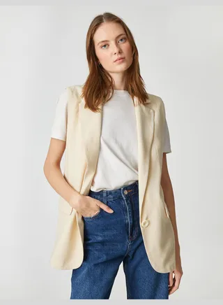 Linen Blended One Button Blazer Vest