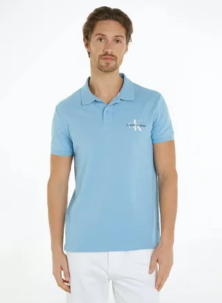Men's Monogram Logo Short Sleeve Polo - Cotton, Blue 