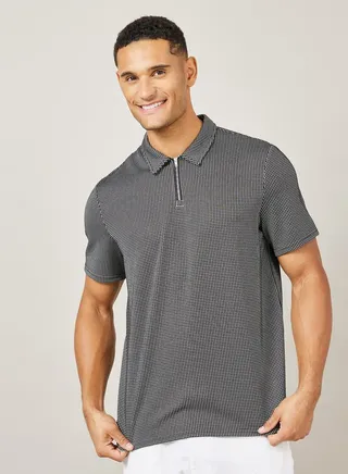 Premium Two Tone Check Textured Knit Oversized Polo 
