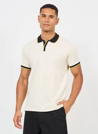 Terry Contrast Tipped Collar Short Sleeves Regular Fit Polo 