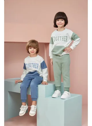 Boys Printed Cotton Set Pants and T-shirt - Navy 