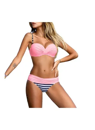 2-Piece Bikini Pink/White/Blue 