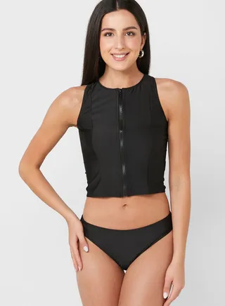 Athletic Zip Front Swim Set 