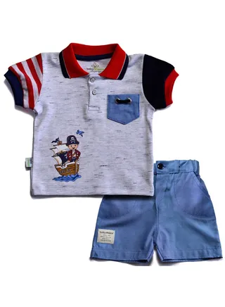 Pirate Baby set with Print T-Shirt And Shorts for Boys Blue 