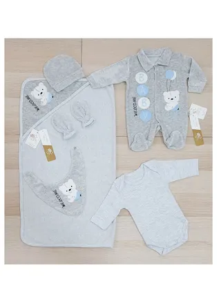 Set of seven pieces for newborns, plush winter, circles model (box) (grey) 
