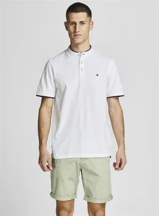 Embroidered Logo Mandarin Collar Polo