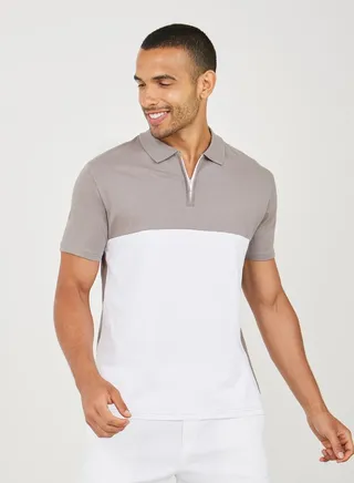 Colorblock Compact Jersey Regular Polo with Flat Knit Collar 