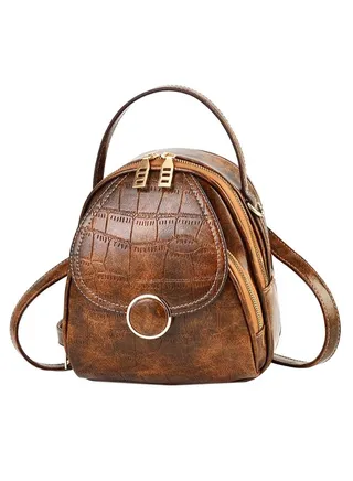 Plain Style Mini Backpack Brown 