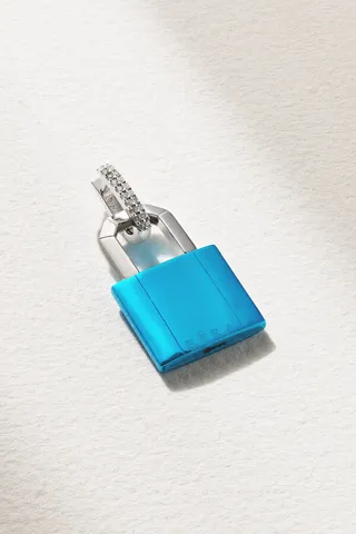 EÉRA - Big Lock White Gold Diamond Single Earring - Blue