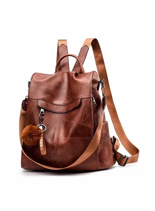 Solid Color Pendant Dual Purpose Bag Brown 