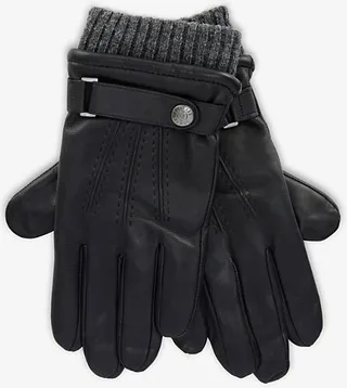 ens Black Touch Leather and Wool-blend Touchscreen Gloves