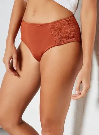 Ruched Side High Waist Bikini Bottom Brick 