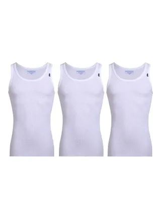 3-Piece Cotton Sleeveless Tank Top Undershirts Set White 