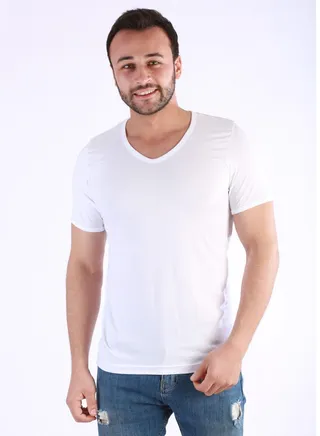 Jet Men Undershirt V-Neck And Half Sleeves-White 