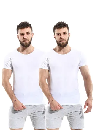 Pack Of Two Smooth Cotton Half Sleeves Undershirts - White 