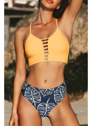 Yellow and Navy Blue Bikini Set Two-piece 