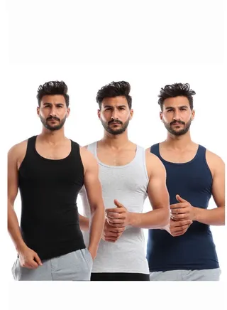 Set of three cotton men's sleeveless undershirts 