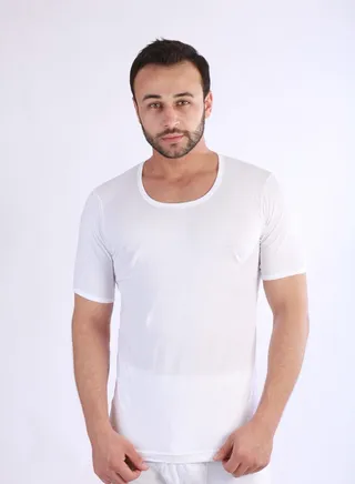 Jet Men Undershirt Round Neck And Half Sleeves-White 